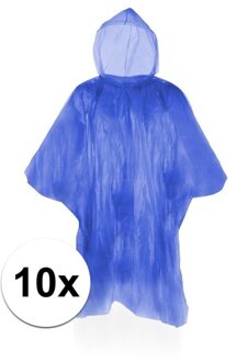 10x Voordelige Wegwerp Regenponcho Voor Volwassenen - Blauw