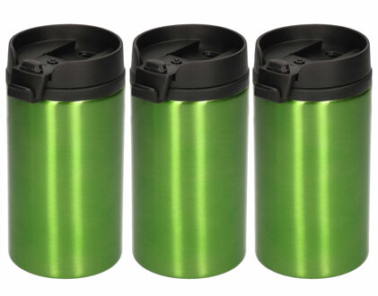 10x Warmhoudbekers metallic/warm houd bekers groen 320 ml - RVS Isoleerbekers/thermosbekers voor onderweg