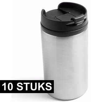 10x Warmhoudbekers/warm houd bekers metallic staal grijs 320 ml - RVS Isoleerbekers/thermosbekers voor onderweg