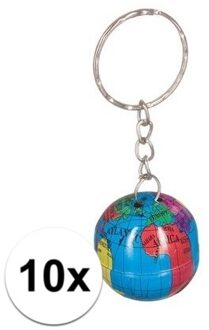 10x Wereldbollen sleutelhangers blik