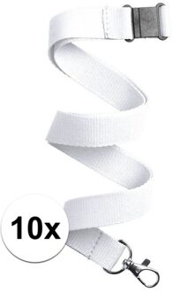 10x Wit keycord/lanyard met karabijnhaak sleutelhanger 50 cm - Polyester keycords/sleutelkoord