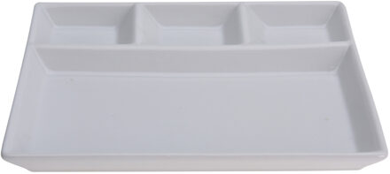 10x Witte borden/gourmetborden van porselein met 4 vakken 24 x 19 cm - Keukenbenodigdheden - Tafel dekken - Eten serveren - Dinerborden/vakkenborden/gourmetborden/barbecueborden