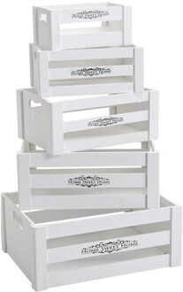 10x Witte houten opberg fruitkistjes/kratten Home Sweet Home decoraties - 37 x 28 x 15 cm - Houten kisten/kratjes - Opbergen opbergkisten