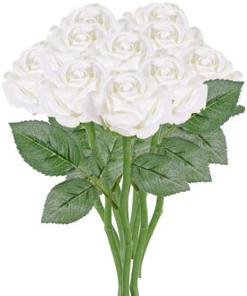 10x Witte rozen/roos kunstbloemen 27 cm