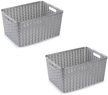 10x Zilveren geweven opbergboxen/opbergmanden 18 liter kunststof