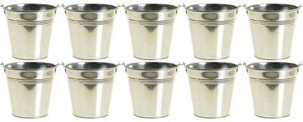 10x Zinken emmertjes/bloempotjes zilver 14 cm hoog