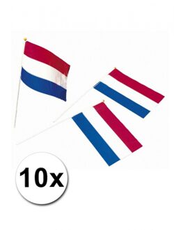 10x zwaaivlaggetjes/handvlaggetjes Holland 39 cm in bundel - Nederlandse feestartikelen en versiering