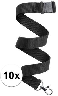 10x Zwart keycord/lanyard met karabijnhaak sleutelhanger 50 cm - Polyester keycords/sleutelkoord