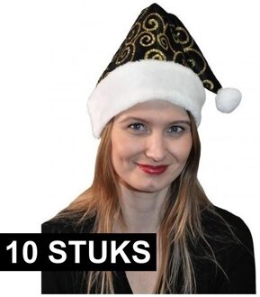 10x Zwart met gouden kerstmuts