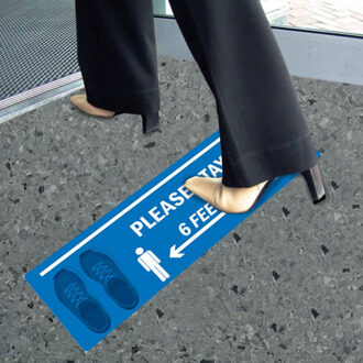 10X30 Cm Geïsoleerde Label Blijf Veilig 6 Meter Uit Elkaar Epidemie Preventie Slogan Geïsoleerde Etikettering # E blauw