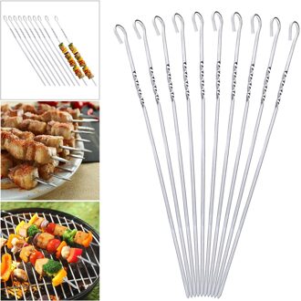 10Xstainless Staal Bbq Spiesjes Grillen Spies Barbecue Spiesjes Stok