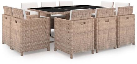 11-delige Tuinset met kussens poly rattan beige