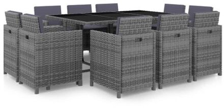 11-delige Tuinset met kussens poly rattan grijs