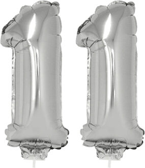 11 jaar leeftijd feestartikelen/versiering cijfer ballonnen op stokje van 41 cm