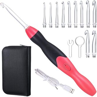 11 Maten Verlichte Haaknaalden Set Oplaadbare Haaknaald Licht Up Haak Haken Met Case 2.5Mm Tot 8Mm rood