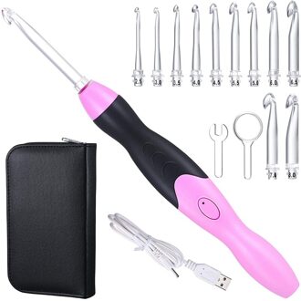 11 Maten Verlichte Haaknaalden Set Oplaadbare Haaknaald Licht Up Haak Haken Met Case 2.5Mm Tot 8Mm roze