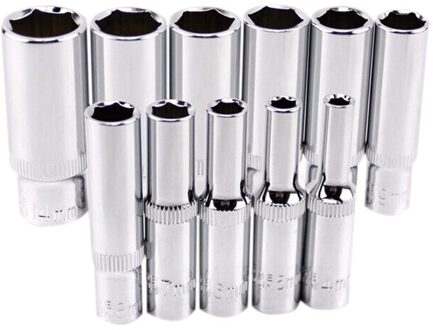 11 Pcs 1/4 Inch Drive Diepe Socket Set Crv Handgereedschap 6 Punt Lange Socket Hex Reparatie Tool