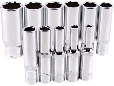 11 Pcs 1/4 Inch Drive Diepe Socket Set Crv Handgereedschap 6 Punt Lange Socket Hex Reparatie Tool