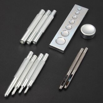 11 PCS Metal Lederen Craft Tool Sterven Gat Punch Knop Drukknoop Installatie Kit Rivet Setter Base Set DIY Leathercraft