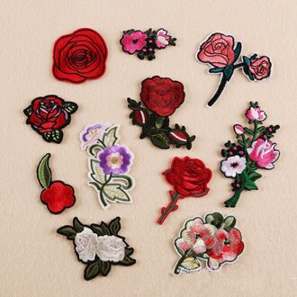 11 Pcs Rose Bloemen Parches Geborduurde Ijzer Op Patches Voor Kleding Diy Motief Strepen Kleding Stickers Custom Badges