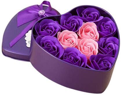 11 Stks/doos Kunstbloemen Rose Zeep Bloem Hart Vorm Diy Bruiloft Decoratie Voor Souvenir Valentijnsdag Flore paars