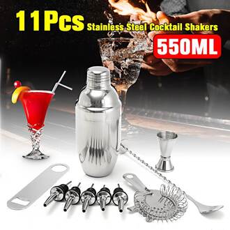11 Stks/set Cocktail Shaker Set Met Mixer Martini Mojito Geesten Wijn Drinken Maker Zeef Muddler Schenker Bar Accessoires