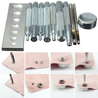 11 Stks/set Diy Leer Hulpmiddel Sterven Punch Gat Snap Klinknagel Knop Setter Base Kit Leer Hobbygereedschappen Perforators Lederen punch