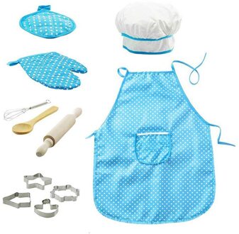 11 Stks/set Kinderen Junior Schort Chef Hoed Pocket Pak Kids Koken Drinken Voedsel Tool Familie Keuken Accessoires blauw opp zak