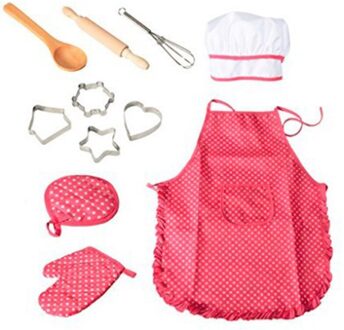 11 Stks/set Kinderen Junior Schort Chef Hoed Pocket Pak Kids Koken Drinken Voedsel Tool Familie Keuken Accessoires rood opp zak
