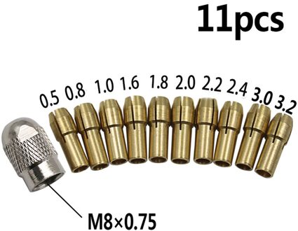 11 Stks/set Messing Boor Klauwplaten Collet Bits 0.5-3.2Mm 4.8Mm Schacht Schroef Moer Vervanging Voor Dremel Rotary tool