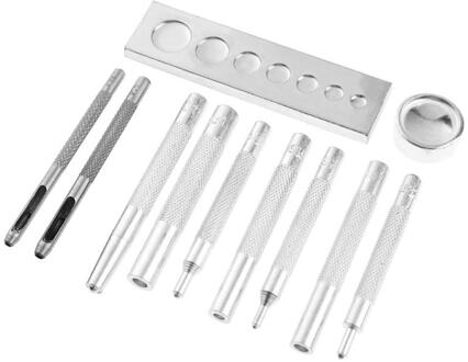 11 stks/set Metalen Lederen Gereedschap voor Lederen Perforators Drukknoop Installatie Kit Rivet Setter Base Lederen Tool Kit