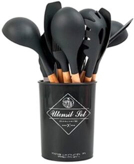 11 Stks/set Siliconen Keukengerei Non-stick Kookgerei Houten Handvat Lepel Schop Kit Met Emmer Hoge Temperatuur Weerstand
