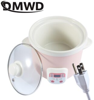 110V/220V Huishoudelijke Elektrische Smart Slowcooker Wit Porselein Pap Soep Stoven Machine Tijd Controle Babyvoeding stoomboot 1.5L 110V roze