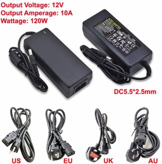 110V ~ 240V Naar Dc 12V 10A 120W Desktop Power Adapter Voeding Transformator 5.5X2.5mm Connector Jack Socket Inclusief Kabel Plug Lijn uk plug