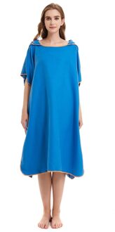 110X90Cm Microfiber Poncho Handdoek Surf Strand Wetsuit Veranderende Badjas Met Kap Zwemmen Watersport Activiteiten Volwassenen Mannen vrouwen blauw