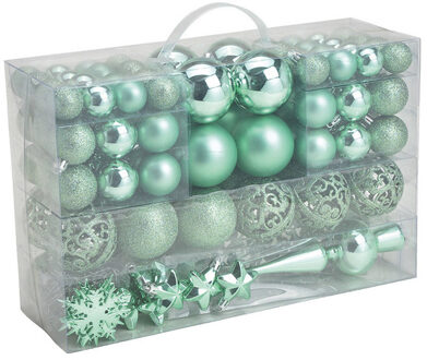 111x stuks kunststof kerstballen mint groen 3, 4 en 6 cm met piek Mintgroen