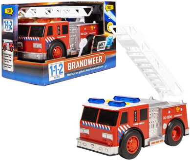 112 Brandweerwagen met licht en geluid - 18 x 8 x 10.5 cm - speelgoedauto Rood