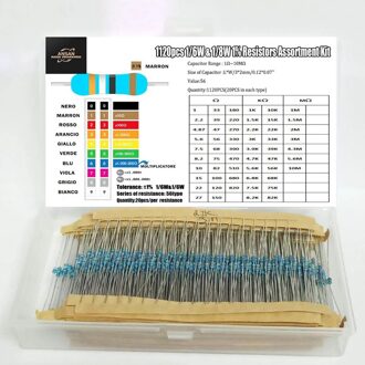 1120Pcs 1/8W 1% 1R- 10M 56 Waarden Metal Film Weerstand Diverse Kit Set