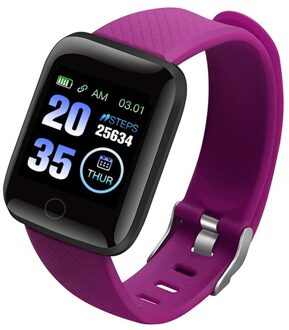 116 Plus Kleur Screen Smart Horloge Hartslag Bloeddruk Waterdichte Fitness Tracking Horloge FOU99 Paars