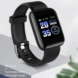 116 Plus Smart Armband Horloge Kleur Screen Hartslag Bloeddruk Monitoring Track Beweging IP67 Waterdichte Stappentellers zwart