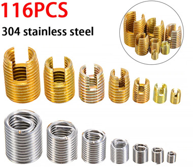 116Pcs Sliver M3-M12 Steel Wire Thread Insert and Gold Self Tapping Thread Insert Set M3-M12 For Hardware Repair Tools
