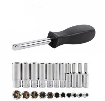 11PCS 1/4 "Drive Diepe Socket Set CRV Handgereedschap 6 Punt Lange Socket Hex Reparatie Tool B