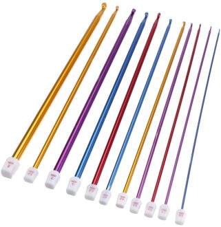 11Pcs 10.6 "Multicolour Aluminium Tunesische Afghaanse Haaknaald Brei Naalden Set 2-8Mm