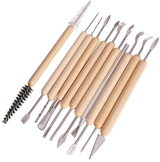 11Pcs/1Set Houten Handvat Wax Aardewerk Klei Sculptuur Carving Modeling Tool Diy Craft Accessoires