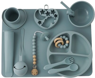 11Pcs Babyvoeding Siliconen Diner Plaat Kom Vork Lepel Kinderen Servies Set Modieuze Pure Kinderen Gerechten Kom Baby stuff 004-ether