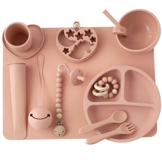 11Pcs Babyvoeding Siliconen Diner Plaat Kom Vork Lepel Kinderen Servies Set Modieuze Pure Kinderen Gerechten Kom Baby stuff 006-muted