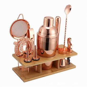11Pcs Cocktail Shaker Houten Plating Rose Gold Bar Shaker Sets Bar Cup Shaker Stand Moderne Eenvoudige Rvs Barman kits 750ml