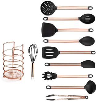 11Pcs Copper Plated Handvat Siliconen Keuken Gereedschap Gadgets Anti-aanbak Koken Schop Lepel Tool Set Keukengerei Set Kookgerei
