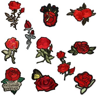 11Pcs Diverse Rose Bloem Patch Geborduurde Iron Op Applique Patch Voor Craft Naaien Kleding Andere Stoffen