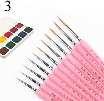 11Pcs Haak Lijn Pen Aquarel Zachte Haar Olie Penselen Extra Fijn Wezel Haar Handgeschilderde Borstel Borstels Voor acryl Verf 3